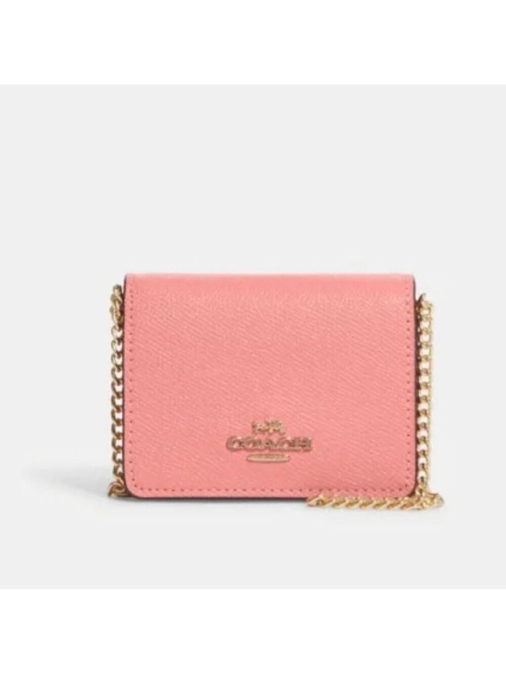 COACH MINI WALLET ON A CHAIN IN CANDY PINK